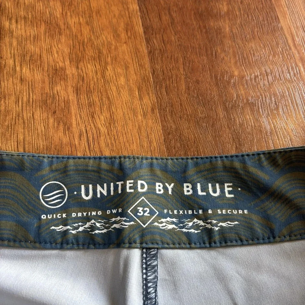 United By Blue Shorts Mens 32 Blue Geometric Board Shorts Swim Trunks Quick Dry